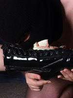 Mistress Honey gets her sissy submissive to polish and lick her leather boots clean and shiny